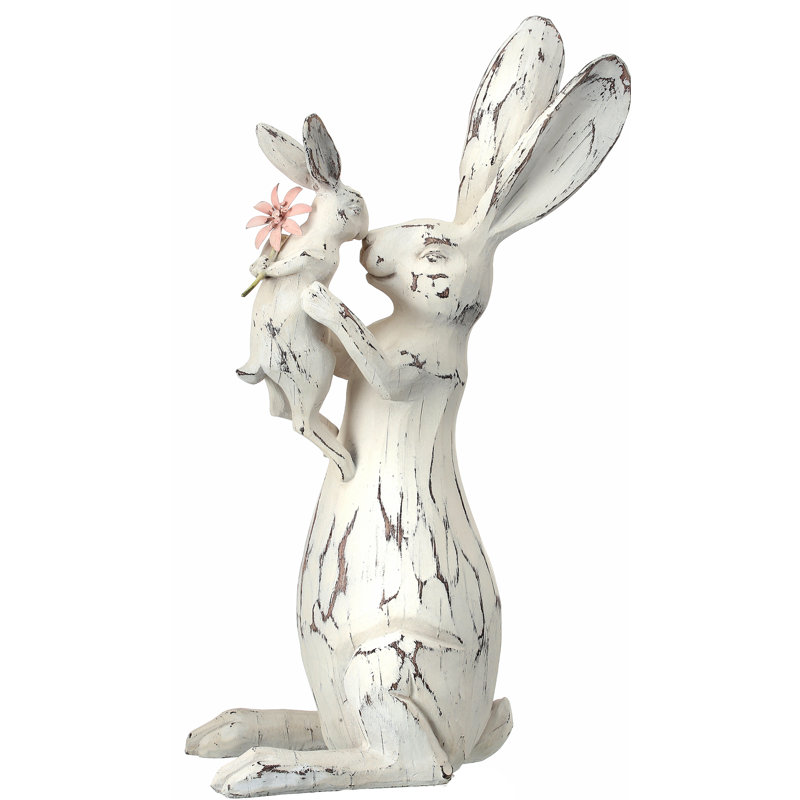 August Grove Polystone Carved Bunny Kissing Baby Figurine & Reviews